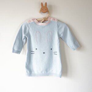 Marks & Spencer Knit Embroidered Bunny Sweater Dress‎ Light Blue Baby Sz 9m